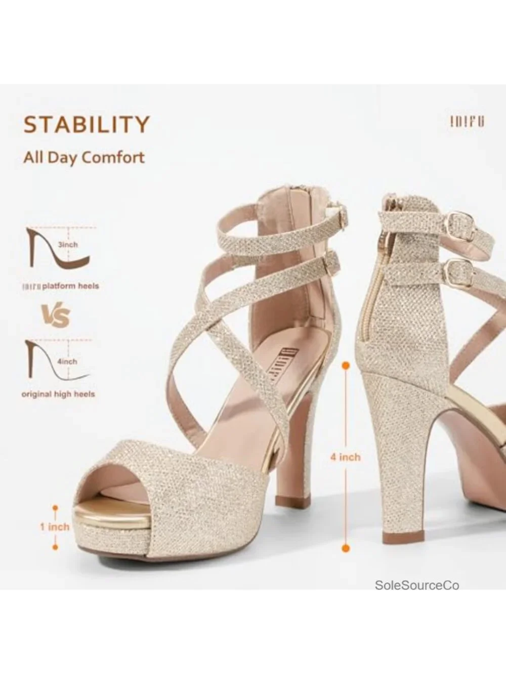 Strappy Peep Toe Platform High Heels Sandals with Chunky Block Heel -